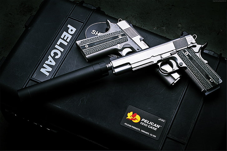 silencer, ACP pistol, Dan Wesson M1911, HD wallpaper