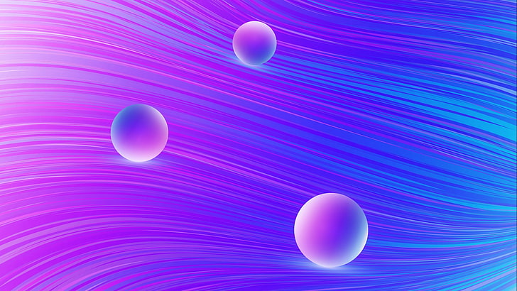 dua kipas langit-langit putih dan ungu, abstrak, bola, bola, 3D, garis bergelombang, Wallpaper HD