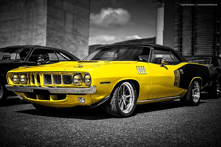 muscle car gialla, auto, Sfondo HD