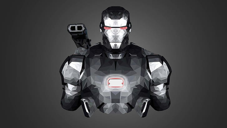 銀のiRon男の図、戦争機械、アイアンマン、鎧、低ポリ、最小限、HD、 HDデスクトップの壁紙