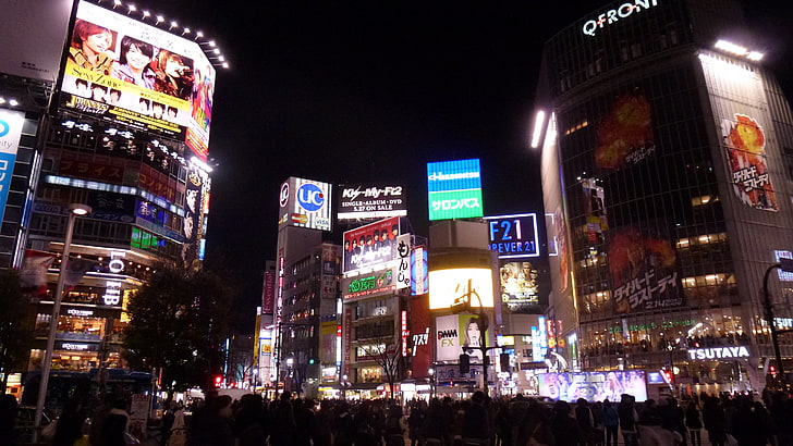 渋谷交差点、日本、渋谷、日本、夜、アジア、 HDデスクトップの壁紙
