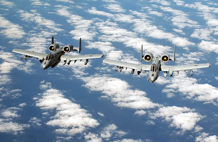 A 10's Above The Clouds, two white fighterplanes, thunderbolt, warthog, recon, fighter, clouds, aircraft planes, HD wallpaper