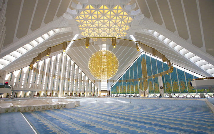 meczet architektura islamu religia żyrandole fasial meczet, Tapety HD