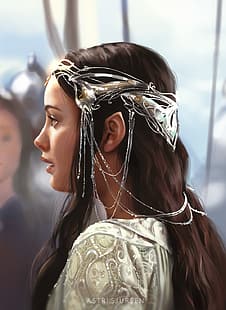 Astri Lohne, sztuka cyfrowa, grafika, rysunek, Arwena, postać fikcyjna, Władca Pierścieni, elfy, uszy elfa, Liv Tyler, wyświetlanie portretów, Gondor, Tapety HD HD wallpaper