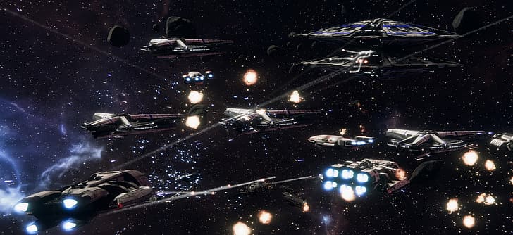 espacio, batalla espacial, Battleship, battlestar, Battlestar Galactica, batalla, Cylons, cylon, guerra, tostadora, punto muerto, Fondo de pantalla HD