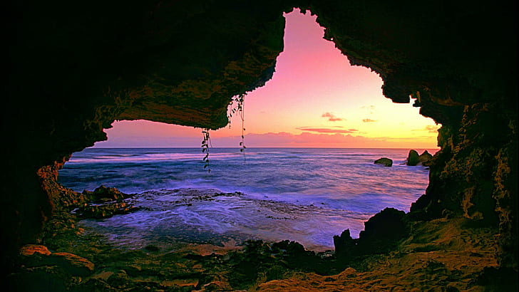 Hawallan Cave By The Sea, вода, закаты, природа, hawallan, пещеры, 3d и аннотация, HD обои