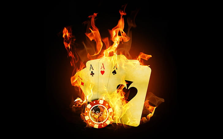 Fire, Card, Poker, Casino, Flame, Aces, HD tapet