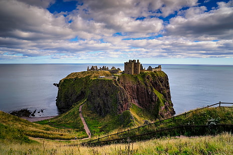 снимка на забележителност, замък dunnottar, замък dunnottar, замък Dunnottar, снимка, забележителност, пътуване, Великобритания, Шотландия, HDR, Северно море, номадски, Sony, огледало, исторически, крепост, замък, известно място, история, море, HD тапет HD wallpaper