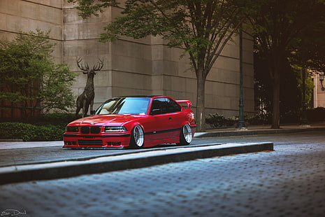червено BMW E36 купе, авто, тунинг, BMW, червено, E36, HD тапет HD wallpaper