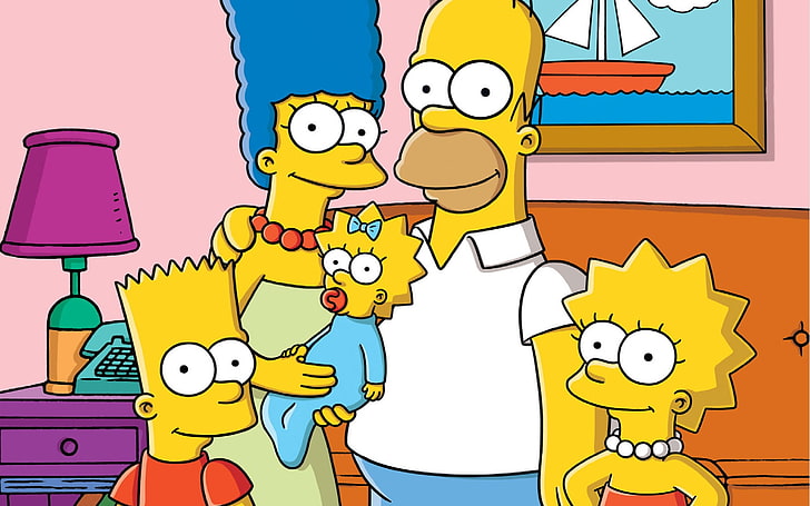 The Simpsons, Homer Simpson, kartun, Marge Simpson, Bart Simpson, Lisa Simpson, Maggie Simpson, Wallpaper HD