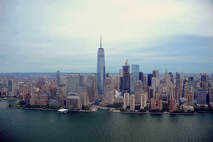 Кула на свободата, Ню Йорк, Манхатън, силует, небостъргачи, HD тапет