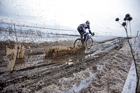 ฤดูหนาว, ถนน, หิมะ, จักรยาน, อารมณ์, การแข่งขัน, ชาย, กีฬา, จักรยาน, ข้ามประเทศ, Cyclocross, วอลล์เปเปอร์ HD HD wallpaper