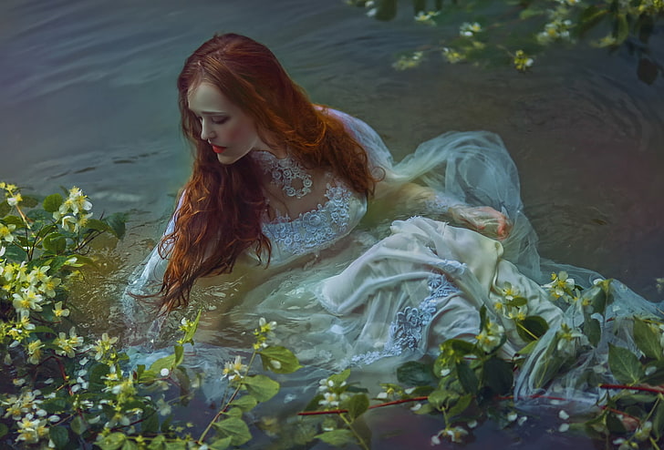 girl, fantasy, art, in the water, Agnieszka Lorek, Save me, Olivia Styczyńska, HD wallpaper