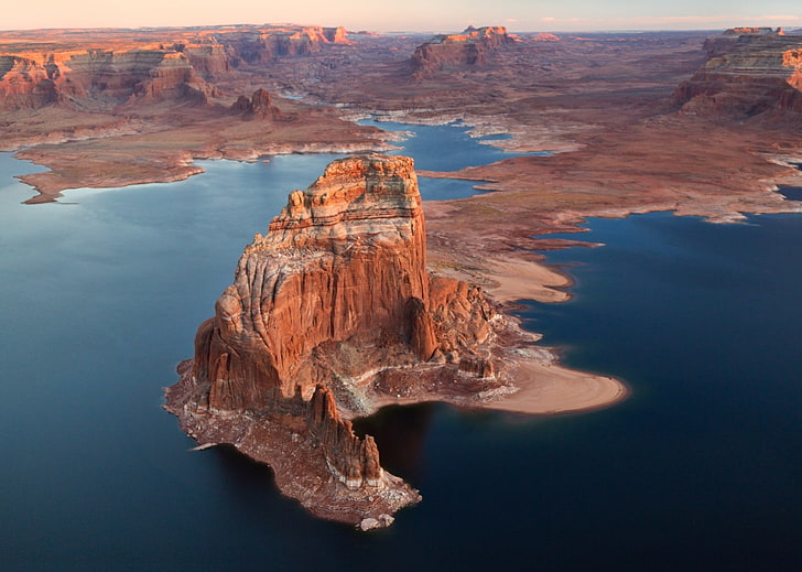 nature, paysage, lac, coucher de soleil, roche, érosion, désert, Arizona, Utah, Fond d'écran HD