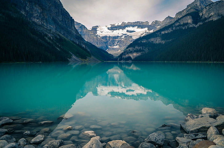 Paysages, lac, parc national Banff, Alberta, Canada, montagne, réflexion, rocher, plan d'eau, paysages, lac, parc national Banff, Alberta, Canada, montagne, réflexion, rocher, Fond d'écran HD