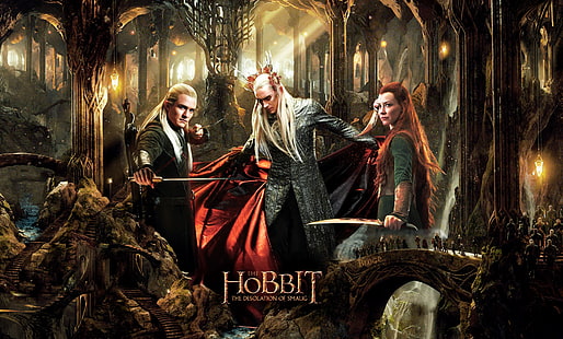 Tapeta Hobbita, Legolas, Hobbit: Pustkowie Smauga, Tauriel, Thranduil, Tapety HD HD wallpaper