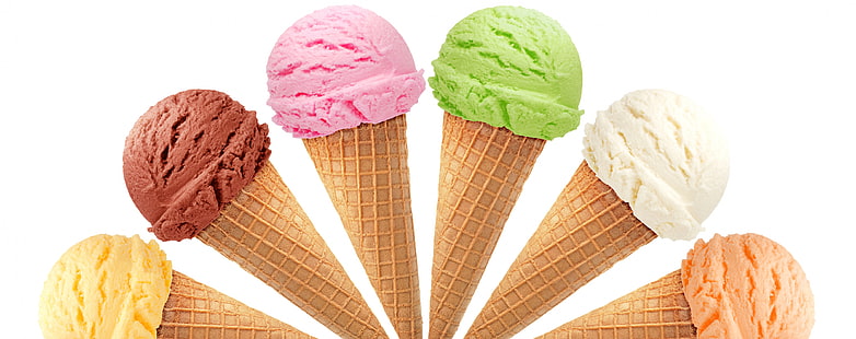 Сладолед с всички вкусове, храни и напитки, сладък, органичен, десерт, конуси, сладолед, аромати, замразен десерт, HD тапет HD wallpaper