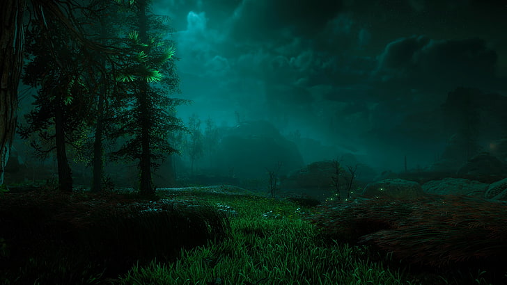дерево и зеленая трава, видеоигры, Horizon: Zero Dawn, цифровое искусство, PlayStation 4, HD обои