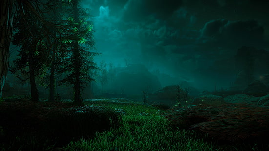 pohon dan rumput hijau, permainan video, Horizon: Zero Dawn, seni digital, PlayStation 4, Wallpaper HD HD wallpaper