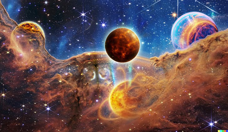 uzay, galaksi, James Webb Uzay Teleskobu, gezegen, nebula, AI sanat, yıldızlar, kızılötesi, HD masaüstü duvar kağıdı