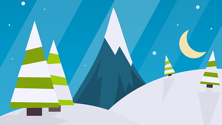 눈 덮인 녹색 나무 그림, 크리스마스, 겨울, 미니멀리즘, 밤, HD 배경 화면