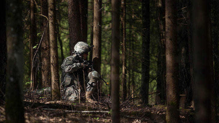Herren graue Hosen, Militär, Soldat, Blank-Firing-Adapter, United States Army, Wald, HD-Hintergrundbild
