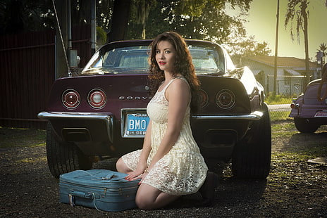 donne, donne con auto, auto, veicolo, modello, Kelsey Berneray, Sfondo HD HD wallpaper
