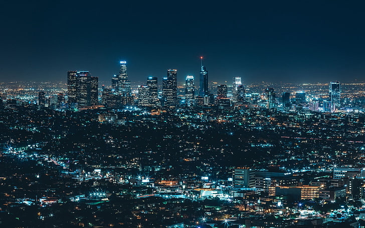 beleuchtete Wolkenkratzer, Stadtbild, Nacht, Lichter, HD-Hintergrundbild