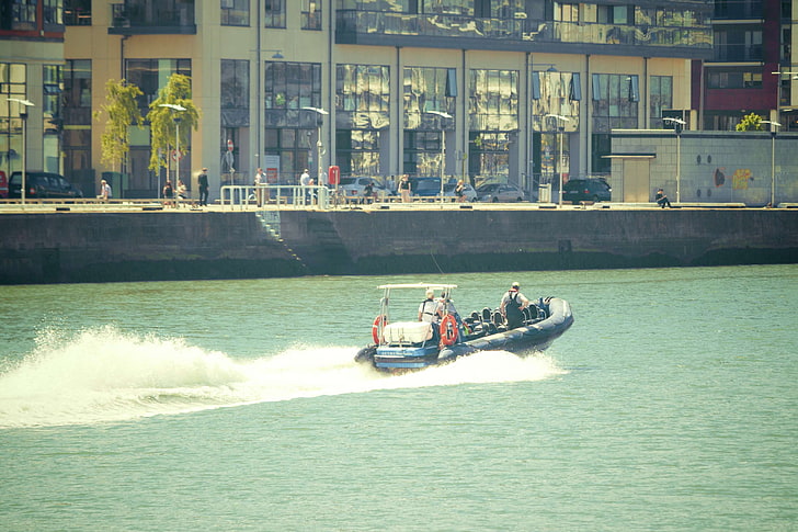 łódź, miasto, rzeka, motorówka, zdjęcia royalty free, Tapety HD
