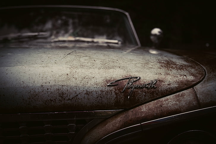 rusty, brand, plymouth, manufacturer, label, oldtimer, HD wallpaper