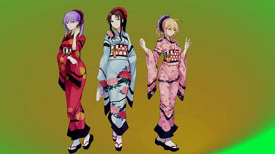 Fate / Stay Night, аниме момичета, Sabre, Tohsaka Rin, Sakura Matou, Matou Sakura, HD тапет HD wallpaper