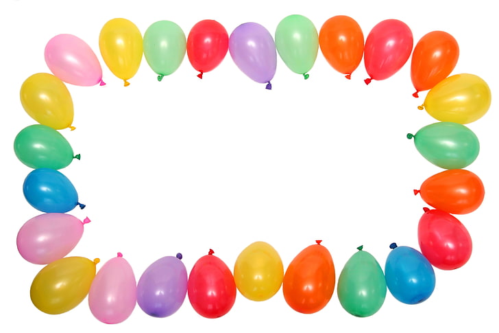 assorted-color balloons, balls, frame, white background, HD wallpaper