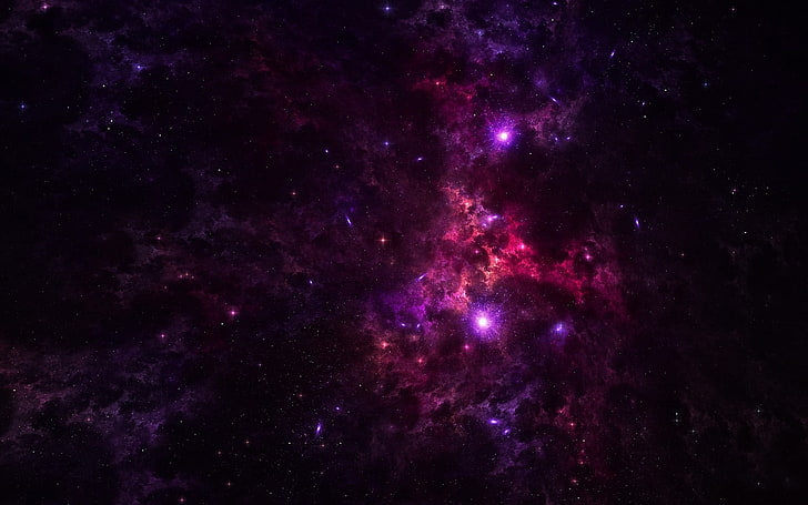 purple and black galaxy, space, nebula, stars, abyss, HD wallpaper
