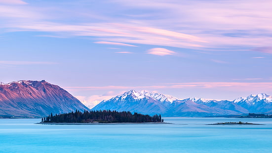 езеро tekapo, небе, Нова Зеландия, планина, остров, остров motuariki, планинско езеро, Кентърбъри, вода, HD тапет HD wallpaper