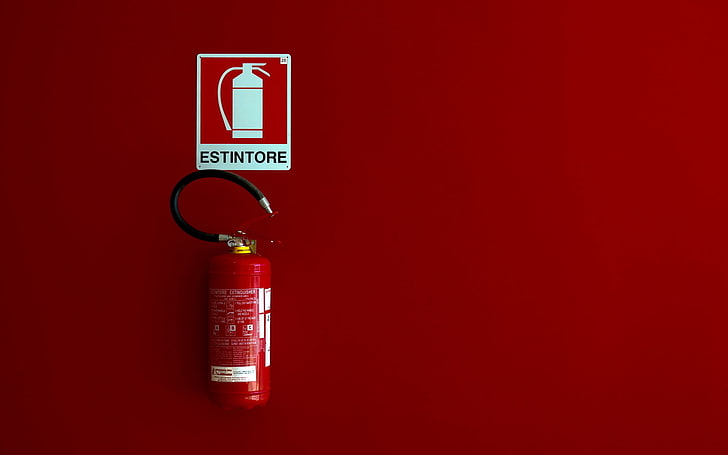 Roter Feuerlöscher, Minimalismus, Architektur, Rot auf Rot, HD-Hintergrundbild