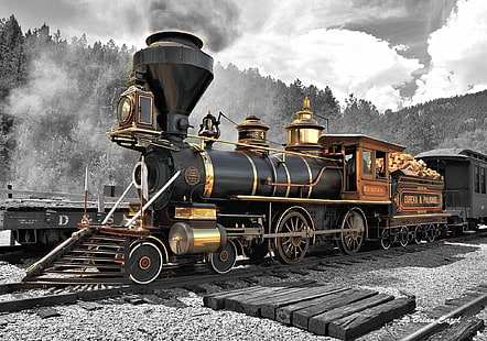 двигател, локомотив, железопътна линия, железопътна линия, релси, трактор, влак, HD тапет HD wallpaper