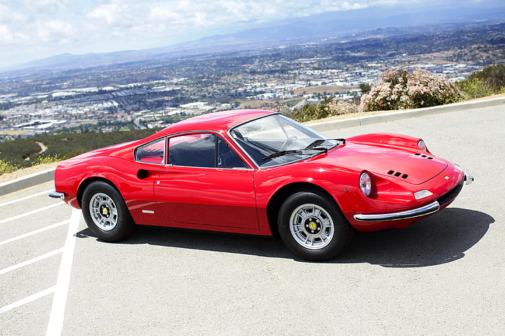 красный купе Ferrari, pininfarina, ferrari, dino, 246 GT, серия E, 1971, HD обои