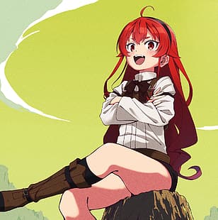 Eris Boreas Greyrat (Mushoku Tensei), Mushoku Tensei, rot, rote Augen, verschränkte Arme, Anime-Mädchen, Loli, HD-Hintergrundbild HD wallpaper