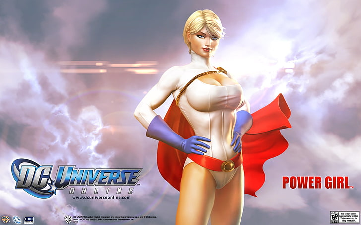 Power Girl, DC Universe Online, DC Comics, Justice League, blonde, cleavage, blue eyes, HD wallpaper