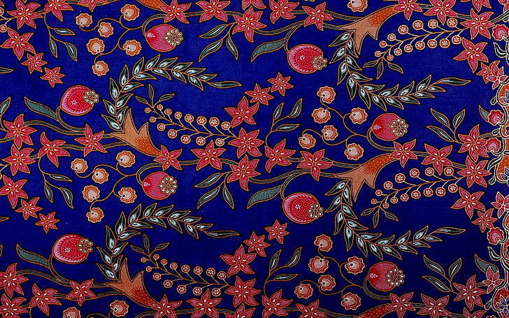 blue and red textile, texture, malaysia, batik, fabric, suit, HD wallpaper