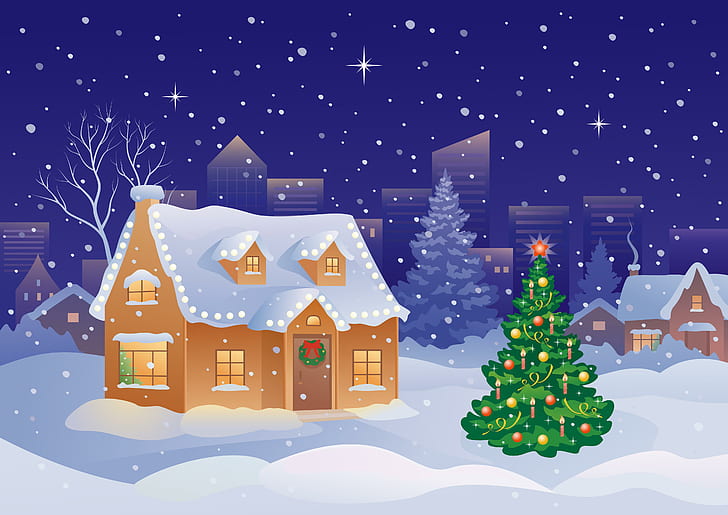 Gráficos vectoriales Vacaciones Casas de Navidad Árbol de Navidad, varios, gráficos vectoriales, vacaciones, navidad, casas, árbol de navidad, Fondo de pantalla HD
