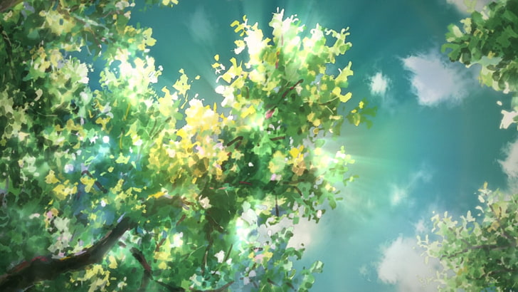 pintura de árboles verdes, anime, 5 centímetros por segundo, Fondo de pantalla HD