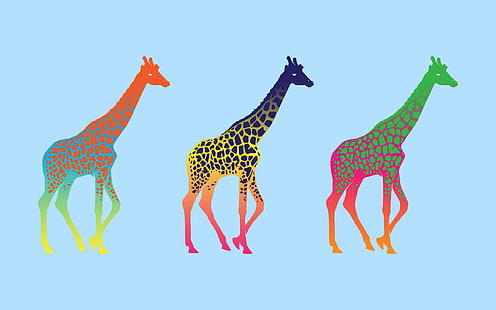 giraffes, colorful, animals, minimalism, simple background, digital art, HD wallpaper HD wallpaper
