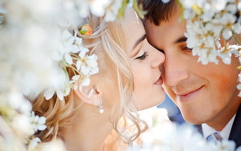 Casal de noivos amor sentimentos flores, casamento, casal, amor, flor, HD papel de parede HD wallpaper
