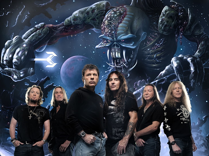 kaos hitam pria, monster, band rock, Iron Maiden, meta berat, Wallpaper HD