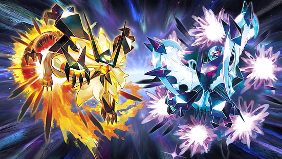 Pokémon, Pokémon Ultra Sun i Ultra Moon, Lunala (Pokémon), Pokémon Ultra Moon, Pokémon Ultra Sun, Solgaleo (Pokémon), Tapety HD HD wallpaper