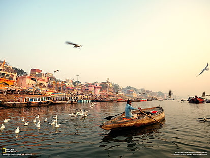 Varanasi, Hindistan, National Geographic, Cityscape, tekne, HD masaüstü duvar kağıdı HD wallpaper