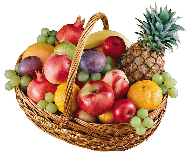 berbagai macam buah dalam ilustrasi keranjang, buah, keranjang, banyak, Wallpaper HD
