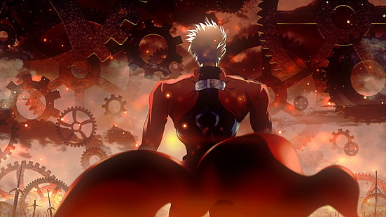 man in orange coat wallpaper numérique, Série Fate, Fate / Stay Night: Blade Works illimité, Archer (Fate / Stay Night), Fond d'écran HD HD wallpaper