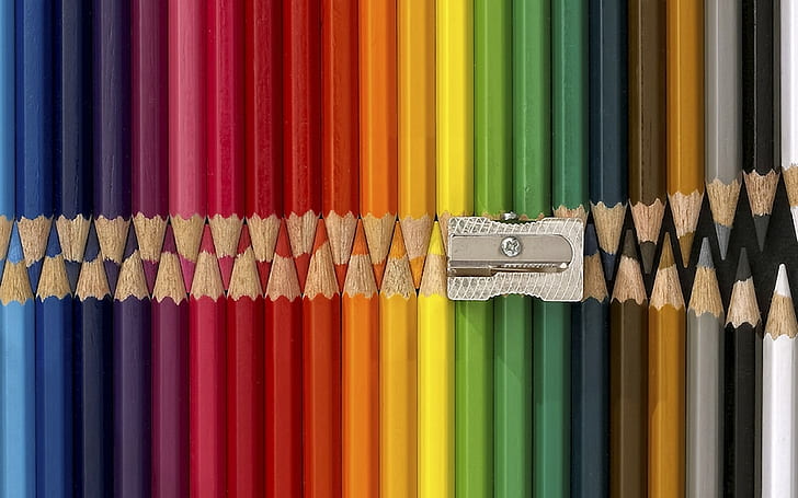 أقلام ملونة ، مجموعة ، مجموعة ، مبراة ، إبداعية ، فكرة، خلفية HD